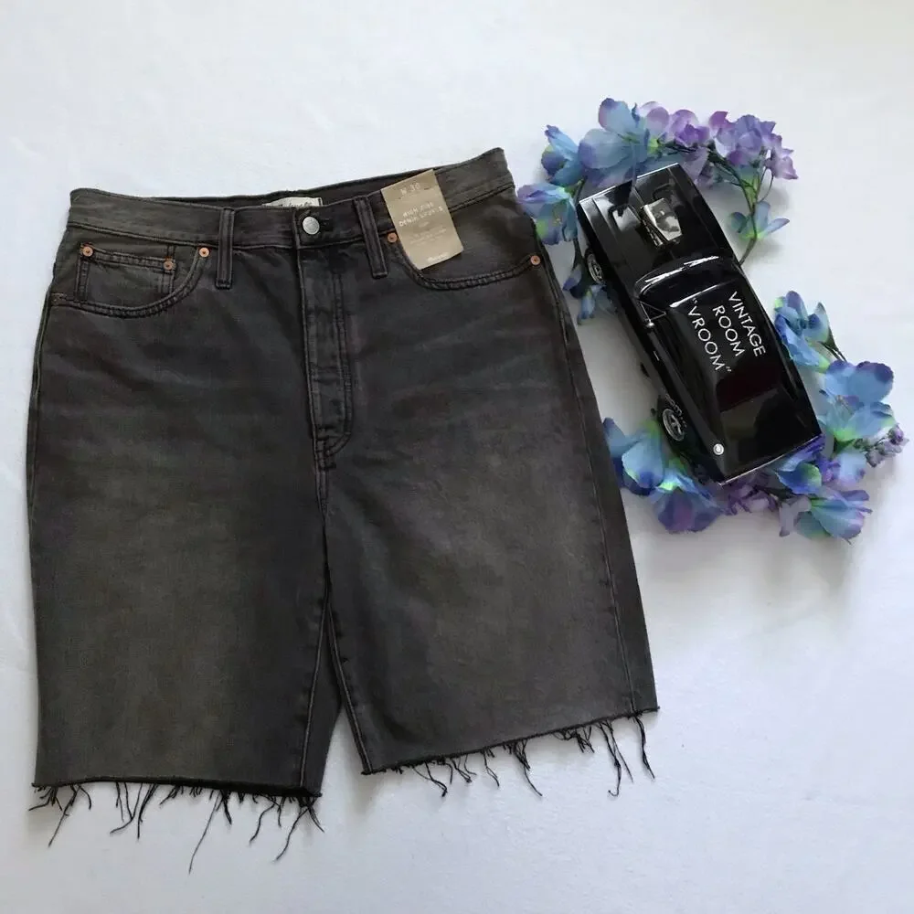 Madewell NWT High Rise Long Denim Shorts Women 30